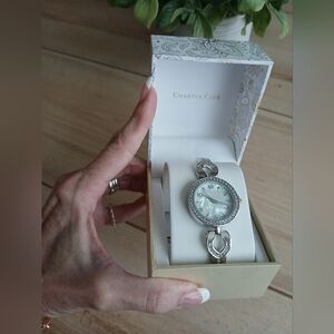NIB Charter Club Macy's Silver Tone Watch With Crystal Accent!